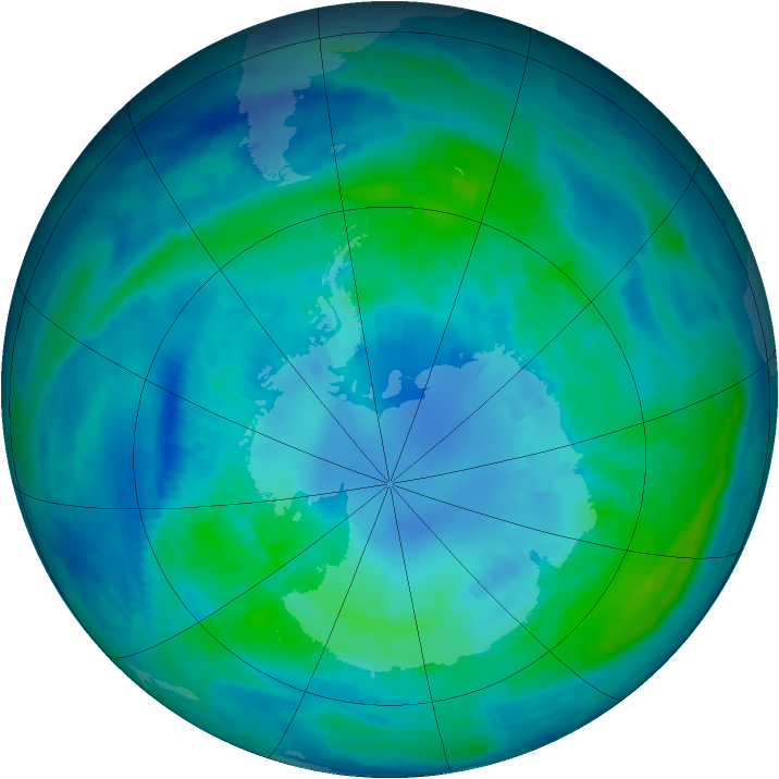 Antarctic ozone map for 11 April 1997